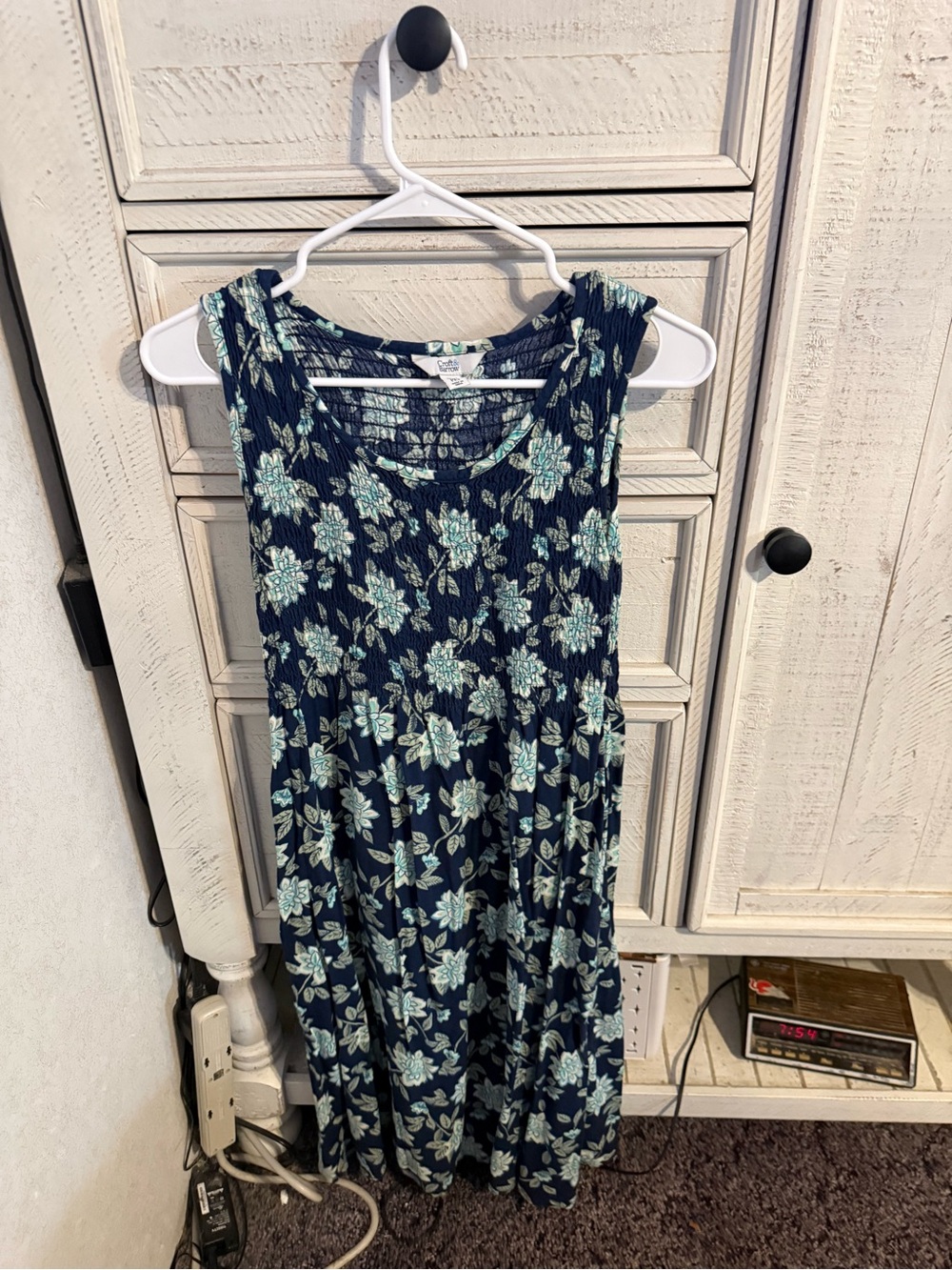 croft & barrow Navy Maxi Dress with Light Blue Floral Print